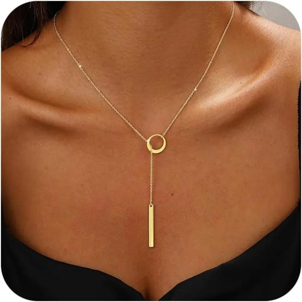 Long Gold Necklace for Women Dainty Layered Lariat 14K Gold Plated Y Shaped